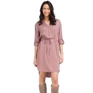 PrAna Women’s Abbey Mauve Pink Long Sleeve Button-Up Shirt Dress Size L